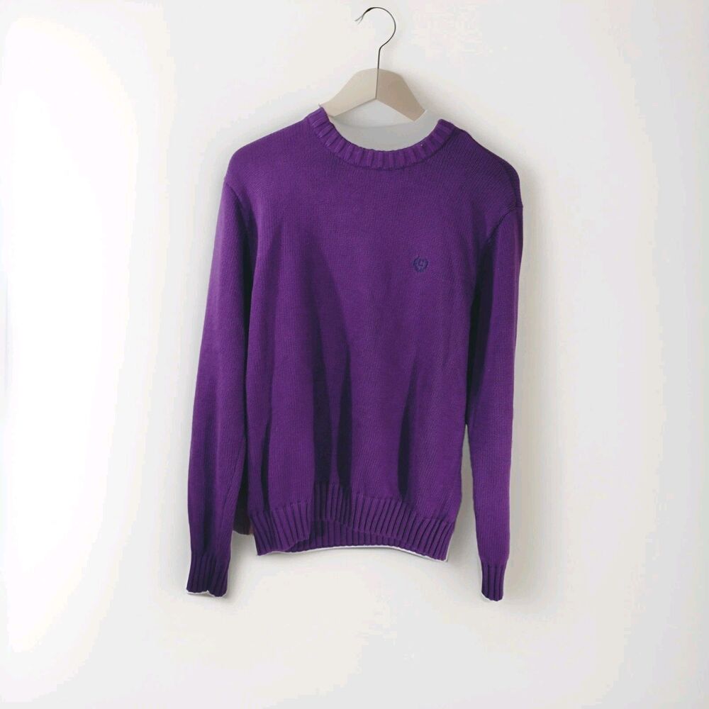 CHAPS Women's Sweater Large Purple 100% Cotton Thick Heavy Preppy - Picture 2 of 10